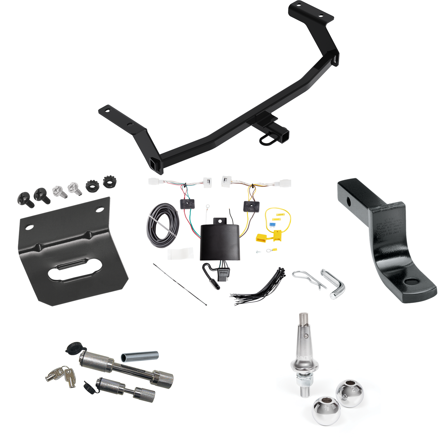 Fits 2019-2024 Mazda 3 Trailer Hitch Tow PKG w/ 4-Flat Wiring Harness + Draw-Bar + Interchangeable 1-7/8" & 2" Balls + Wiring Bracket + Dual Hitch & Coupler Locks (For Hatchback Models) By Reese Towpower