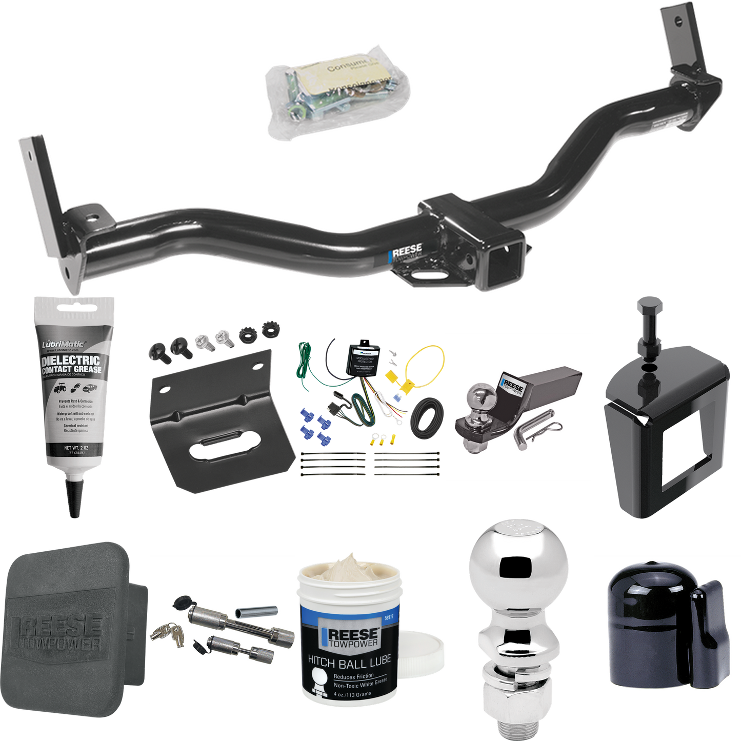 Fits 1997-2001 Mercury Mountaineer Trailer Hitch Tow PKG w/ 4-Flat Wiring + Starter Kit Ball Mount w/ 2" Drop & 2" Ball + 2-5/16" Ball + Wiring Bracket + Dual Hitch & Coupler Locks + Hitch Cover + Wiring Tester + Ball Lube +Electric Grease + Ball Wre