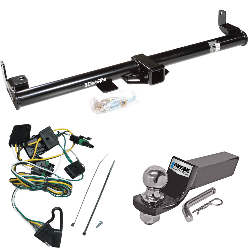 Fits 1997-1997 Jeep TJ Trailer Hitch Tow PKG w/ 4-Flat Wiring + Starter Kit Ball Mount w/ 2" Drop & 2" Ball (For (Canada Only) Models) By Draw-Tite