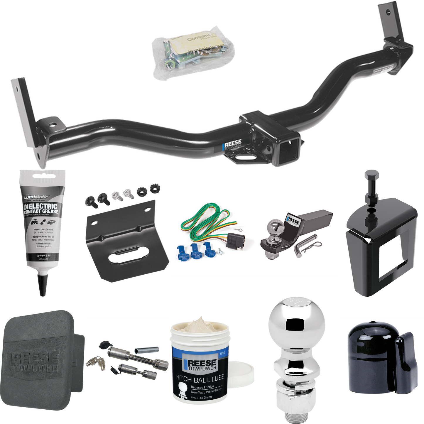 Fits 1991-1994 Mazda Navajo Trailer Hitch Tow PKG w/ 4-Flat Wiring + Starter Kit Ball Mount w/ 2" Drop & 2" Ball + 2-5/16" Ball + Wiring Bracket + Dual Hitch & Coupler Locks + Hitch Cover + Wiring Tester + Ball Lube +Electric Grease + Ball Wrench + A