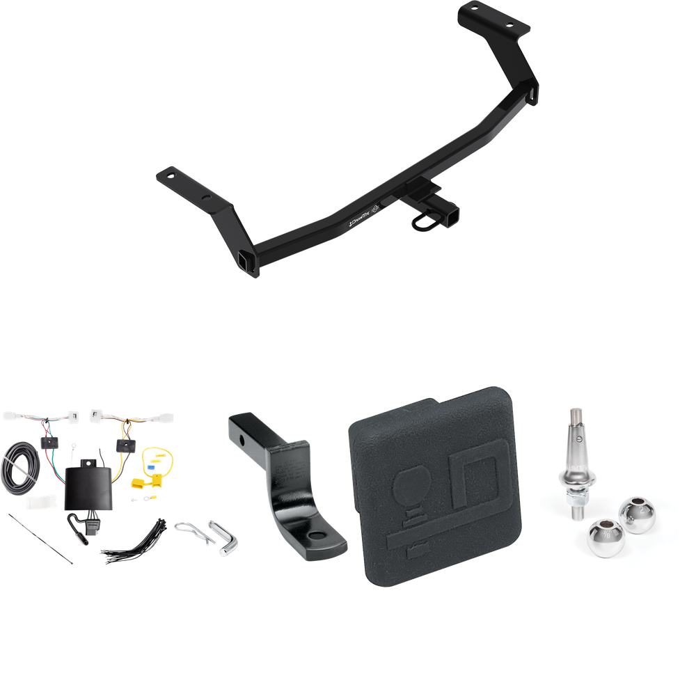 Fits 2019-2024 Mazda 3 Trailer Hitch Tow PKG w/ 4-Flat Wiring Harness + Draw-Bar + Interchangeable 1-7/8" & 2" Balls + Hitch Cover (For Hatchback Models) By Draw-Tite