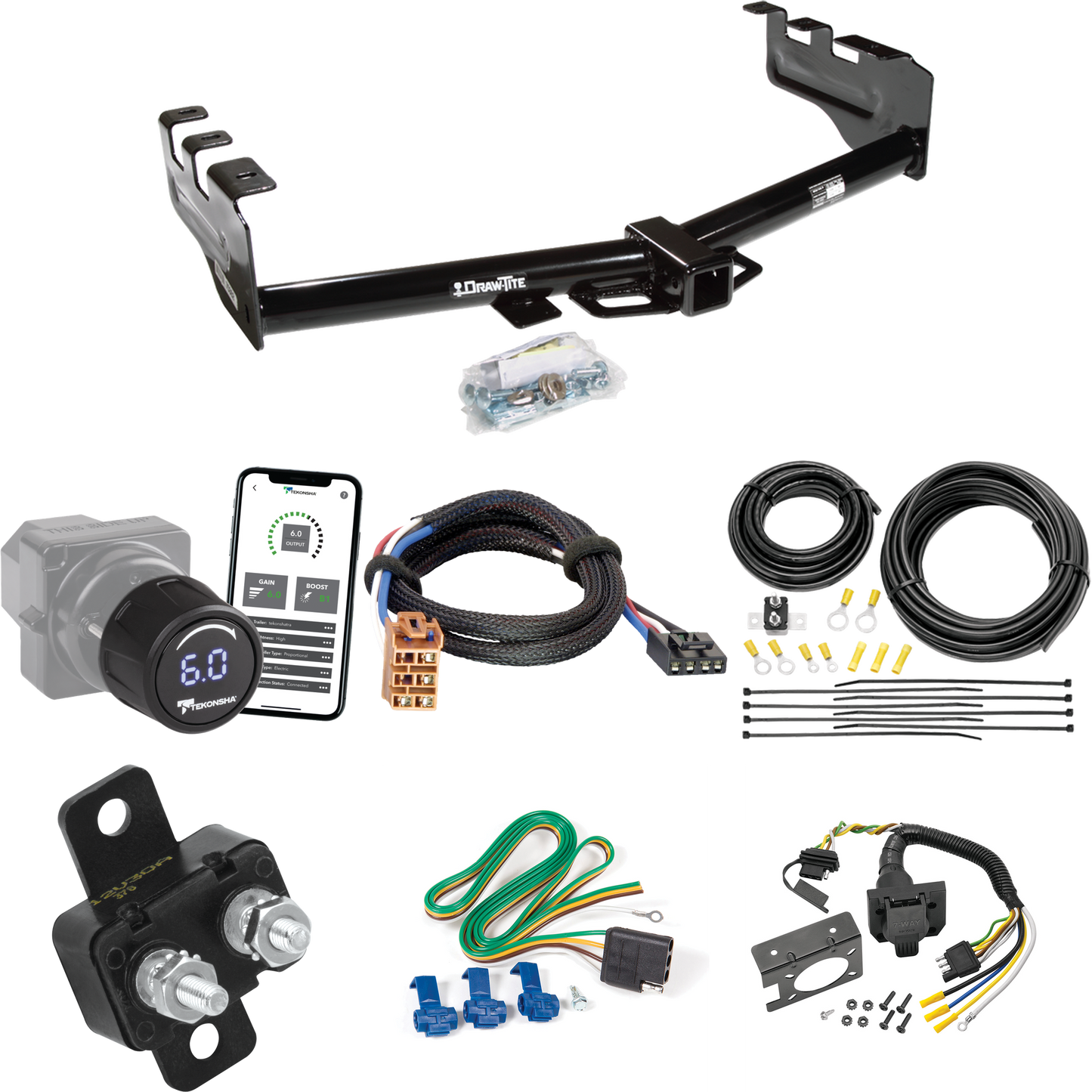 Fits 1999-2002 Chevrolet Silverado 2500 Trailer Hitch Tow PKG w/ Tekonsha Prodigy iD Bluetooth Wireless Brake Control + Plug & Play BC Adapter + 7-Way RV Wiring By Draw-Tite