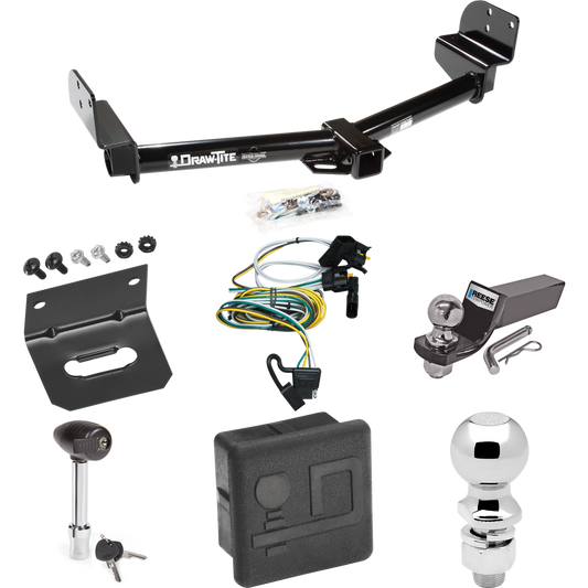 Fits 2003-2004 Lincoln Aviator Trailer Hitch Tow PKG w/ 4-Flat Wiring + Starter Kit Ball Mount w/ 2" Drop & 2" Ball + 2-5/16" Ball + Wiring Bracket + Hitch Lock + Hitch Cover By Draw-Tite