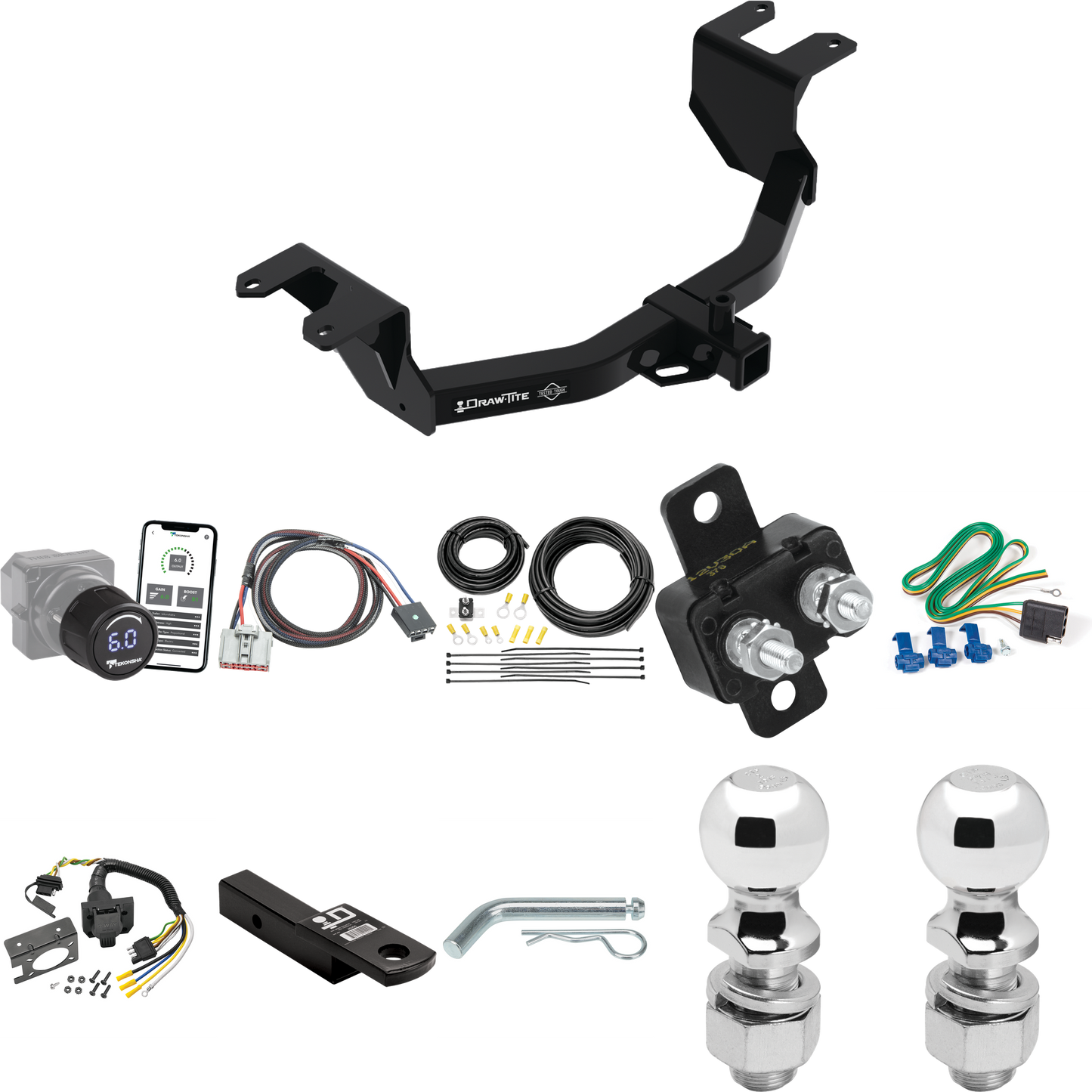 Fits 2019-2023 Chevrolet Silverado 1500 Trailer Hitch Tow PKG w/ Tekonsha Prodigy iD Bluetooth Wireless Brake Control + Plug & Play BC Adapter + 7-Way RV Wiring + 2" & 2-5/16" Ball & Drop Mount By Draw-Tite