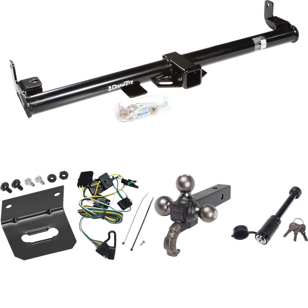 Fits 1997-1997 Jeep TJ Trailer Hitch Tow PKG w/ 4-Flat Wiring + Triple Ball Tactical Ball Mount 1-7/8" & 2" & 2-5/16" Balls w/ Tow Hook + Tactical Dogbone Lock + Wiring Bracket (For (Canada Only) Models) By Draw-Tite