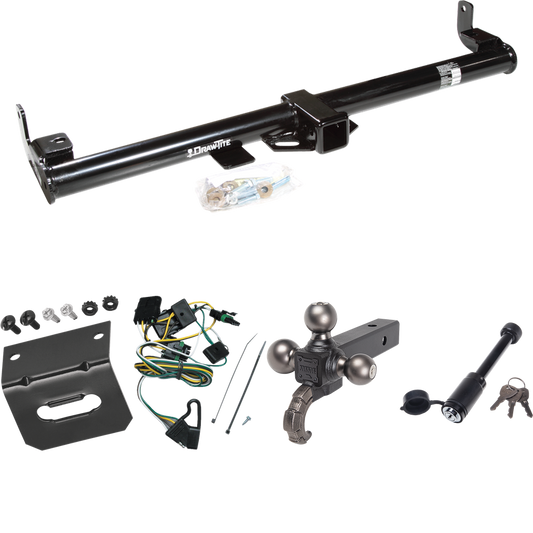 Fits 1997-1997 Jeep TJ Trailer Hitch Tow PKG w/ 4-Flat Wiring + Triple Ball Tactical Ball Mount 1-7/8" & 2" & 2-5/16" Balls w/ Tow Hook + Tactical Dogbone Lock + Wiring Bracket (For (Canada Only) Models) By Draw-Tite