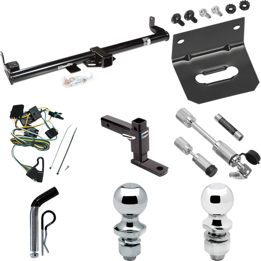 Fits 1997-1997 Jeep Wrangler Trailer Hitch Tow PKG w/ 4-Flat Wiring Harness + Adjustable Drop Rise Ball Mount + Pin/Clip + 2" Ball + 1-7/8" Ball + Dual Hitch & Coupler Locks By Draw-Tite