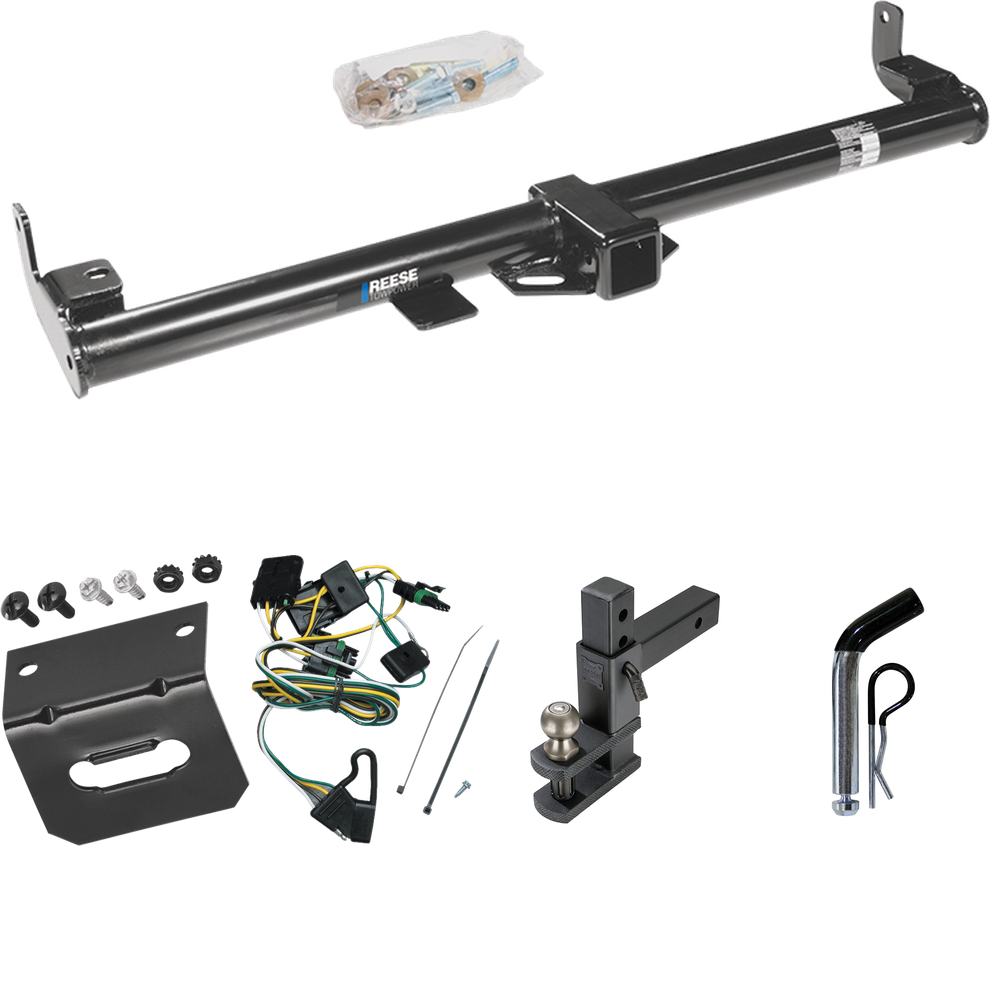 Se adapta al paquete de enganche de remolque Jeep TJ 1997-1997 con arnés de cableado plano de 4 + soporte de bola de enganche de elevación ajustable con bola de 2" + pasador/clip + soporte de cableado (solo para modelos (solo Canadá)) de Reese Towpower