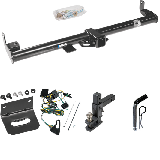 Se adapta al paquete de enganche de remolque Jeep TJ 1997-1997 con arnés de cableado plano de 4 + soporte de bola de enganche de elevación ajustable con bola de 2" + pasador/clip + soporte de cableado (solo para modelos (solo Canadá)) de Reese Towpower