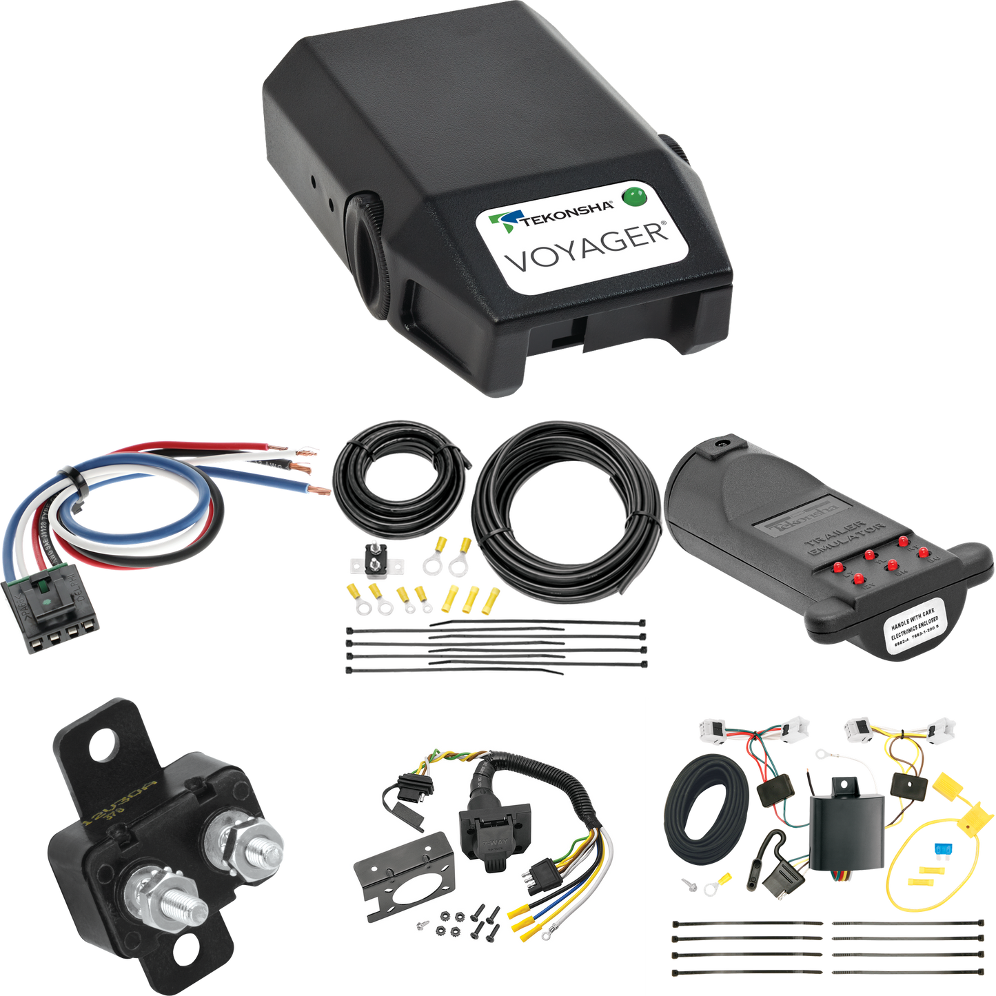 Fits 2015-2018 Chevrolet City Express 7-Way RV Wiring + Tekonsha Voyager Brake Control + Generic BC Wiring Adapter + 7-Way Tester and Trailer Emulator By Tekonsha