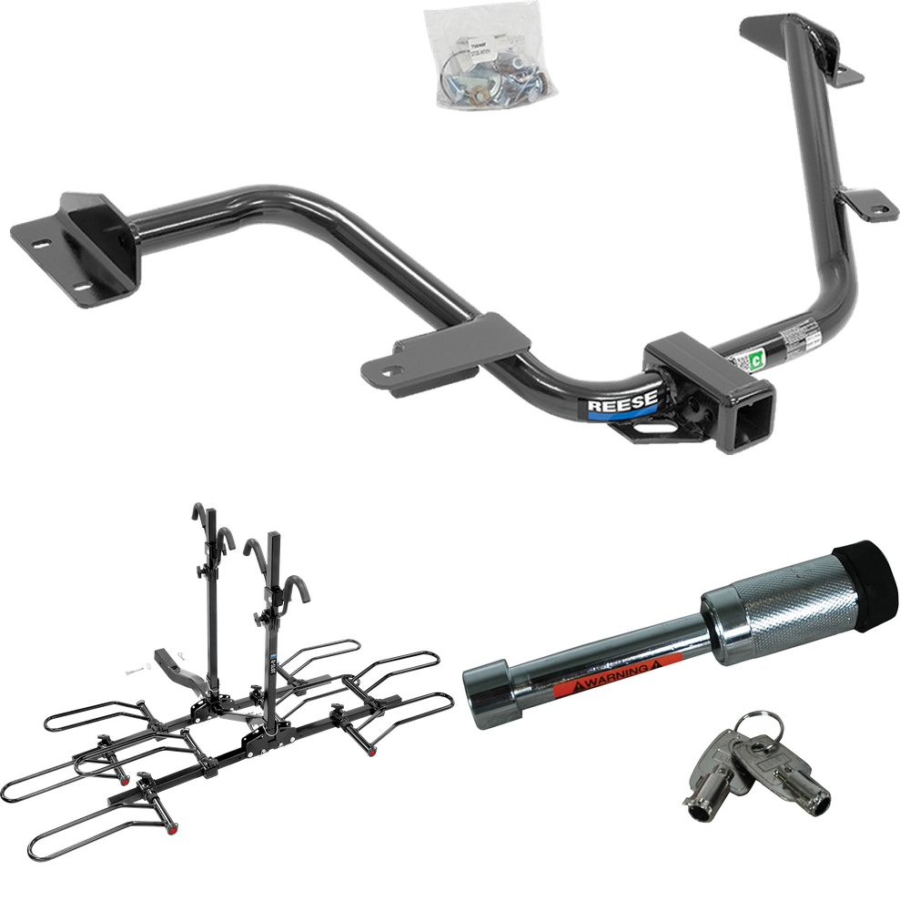 Fits 2015-2018 Chevrolet City Express Trailer Hitch Tow PKG w/ 4 Bike Plaform Style Carrier Rack + Hitch Lock By Reese Towpower