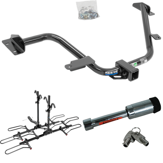 Fits 2015-2018 Chevrolet City Express Trailer Hitch Tow PKG w/ 4 Bike Plaform Style Carrier Rack + Hitch Lock By Reese Towpower