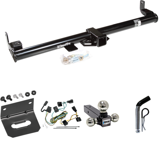 Fits 1998-2006 Jeep Wrangler Trailer Hitch Tow PKG w/ 4-Flat Wiring Harness + Triple Ball Ball Mount 1-7/8" & 2" & 2-5/16" Trailer Balls + Pin/Clip + Wiring Bracket By Draw-Tite