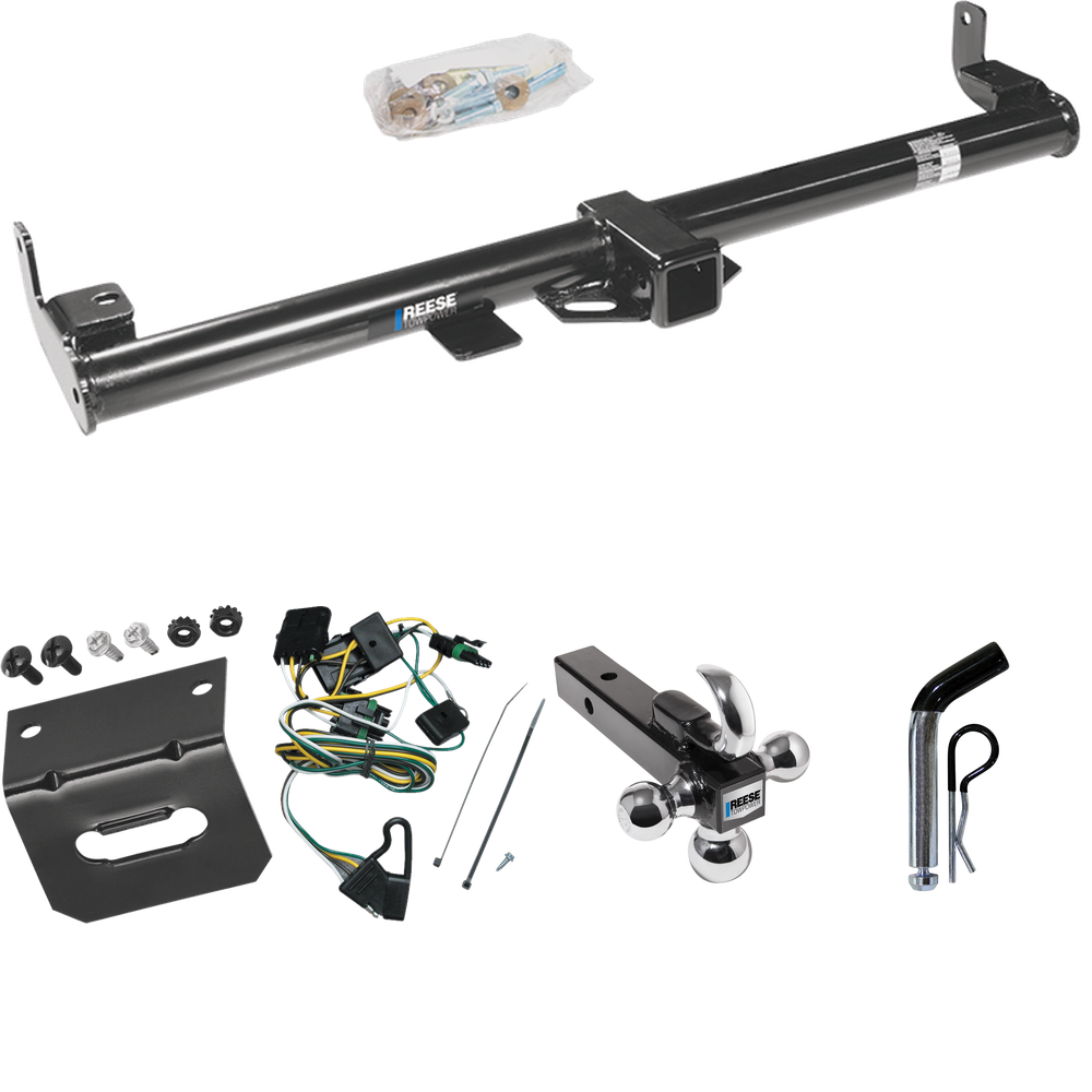 Fits 1997-1997 Jeep Wrangler Trailer Hitch Tow PKG w/ 4-Flat Wiring Harness + Triple Ball Ball Mount 1-7/8" & 2" & 2-5/16" Trailer Balls w/ Tow Hook + Pin/Clip + Wiring Bracket By Reese Towpower