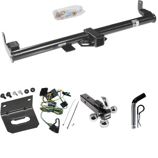 Fits 1997-1997 Jeep Wrangler Trailer Hitch Tow PKG w/ 4-Flat Wiring Harness + Triple Ball Ball Mount 1-7/8" & 2" & 2-5/16" Trailer Balls w/ Tow Hook + Pin/Clip + Wiring Bracket By Reese Towpower