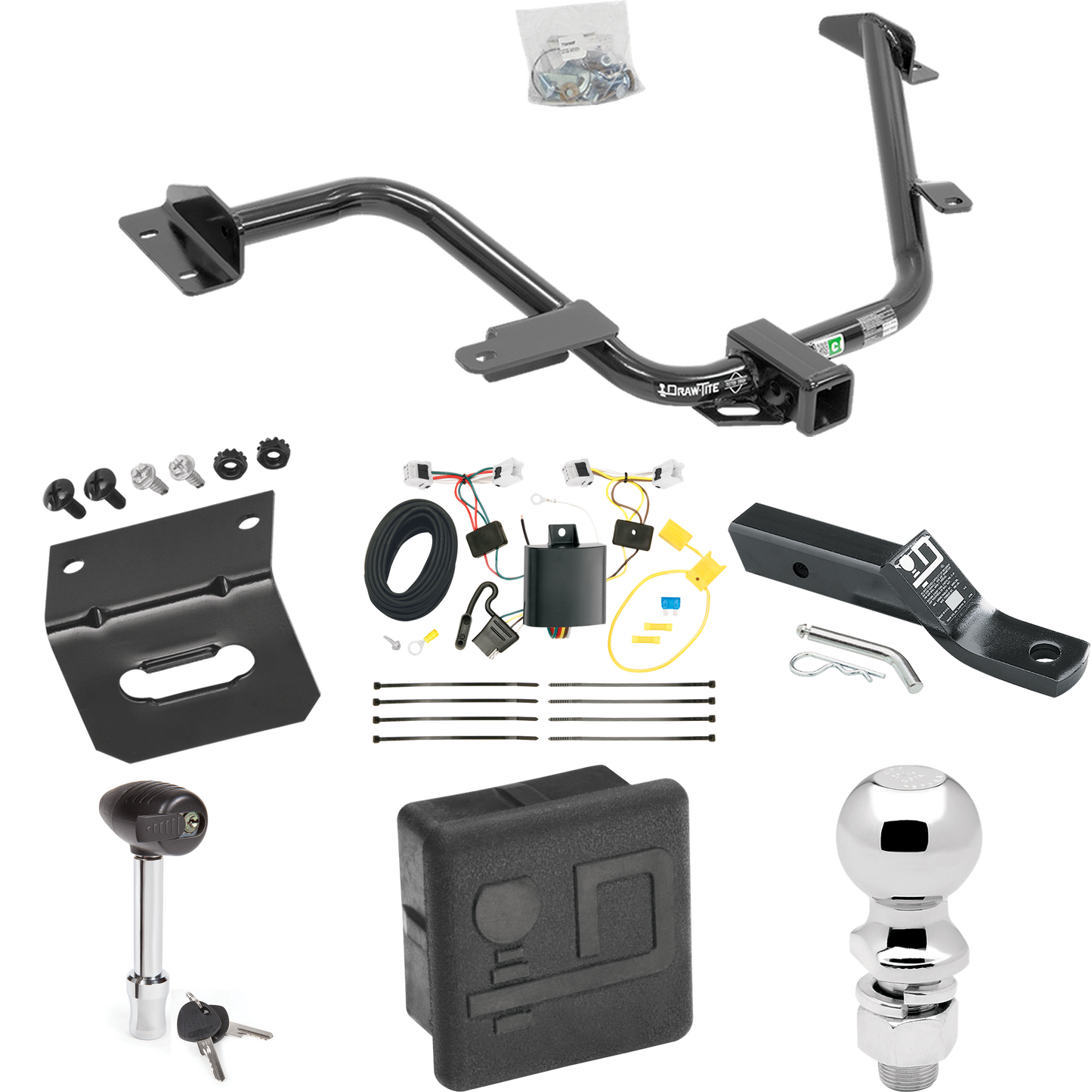 Fits 2015-2018 Chevrolet City Express Trailer Hitch Tow PKG w/ 4-Flat Wiring + Ball Mount w/ 2" Drop + 2-5/16" Ball + Wiring Bracket + Hitch Lock + Hitch Cover By Draw-Tite