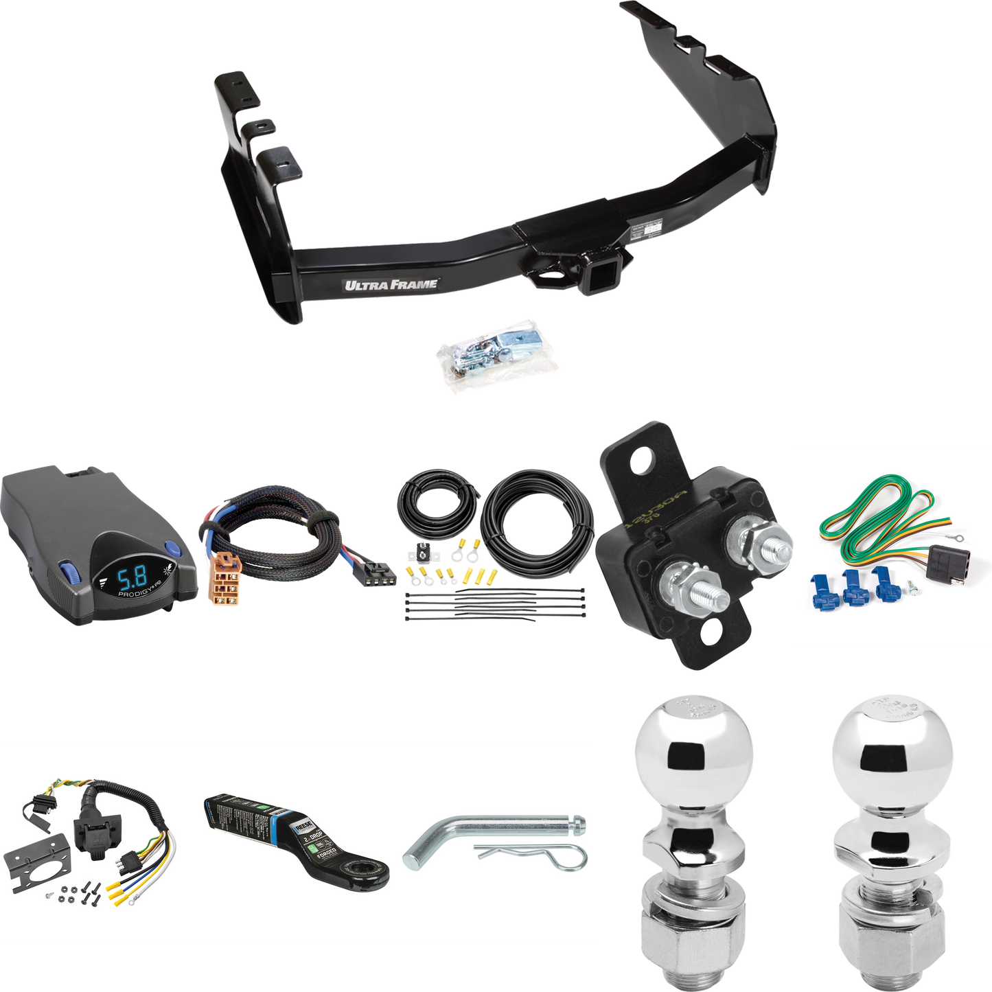 Fits 1999-2002 GMC Sierra 2500 Trailer Hitch Tow PKG w/ Tekonsha Prodigy P2 Brake Control + Plug & Play BC Adapter + 7-Way RV Wiring + 2" & 2-5/16" Ball & Drop Mount By Draw-Tite