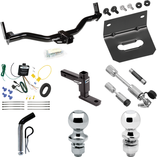 Fits 1995-2001 Ford Explorer Trailer Hitch Tow PKG w/ 4-Flat Wiring Harness + Adjustable Drop Rise Ball Mount + Pin/Clip + 2" Ball + 1-7/8" Ball + Dual Hitch & Coupler Locks By Draw-Tite