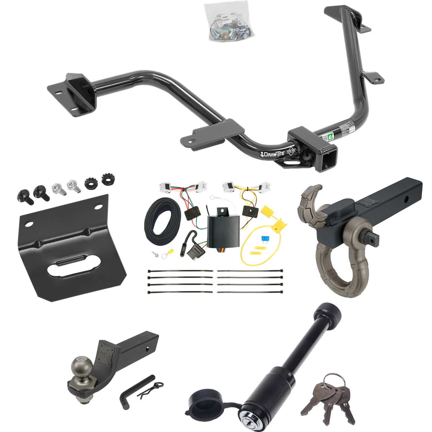 Fits 2015-2018 Chevrolet City Express Trailer Hitch Tow PKG w/ 4-Flat Wiring + Interlock Tactical Starter Kit w/ 2" Drop & 2" Ball + Tactical Hook & Shackle Mount + Tactical Dogbone Lock + Wiring Bracket By Draw-Tite