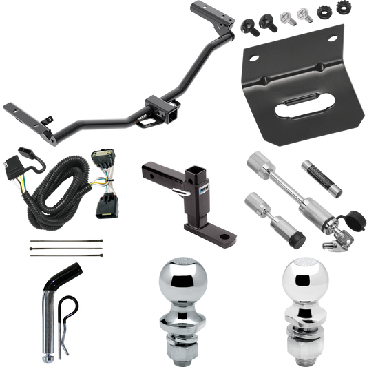 Fits 2011-2019 Ford Explorer Trailer Hitch Tow PKG w/ 4-Flat Wiring Harness + Adjustable Drop Rise Ball Mount + Pin/Clip + 2" Ball + 1-7/8" Ball + Dual Hitch & Coupler Locks By Reese Towpower