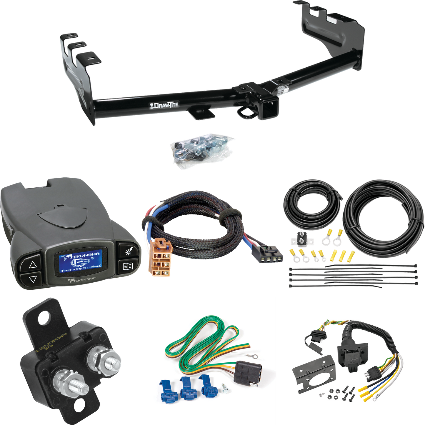 Se adapta al paquete de enganche de remolque Chevrolet Silverado 2500 1999-2002 con control de freno Tekonsha Prodigy P3 + adaptador BC Plug &amp; Play + cableado RV de 7 vías de Draw-Tite