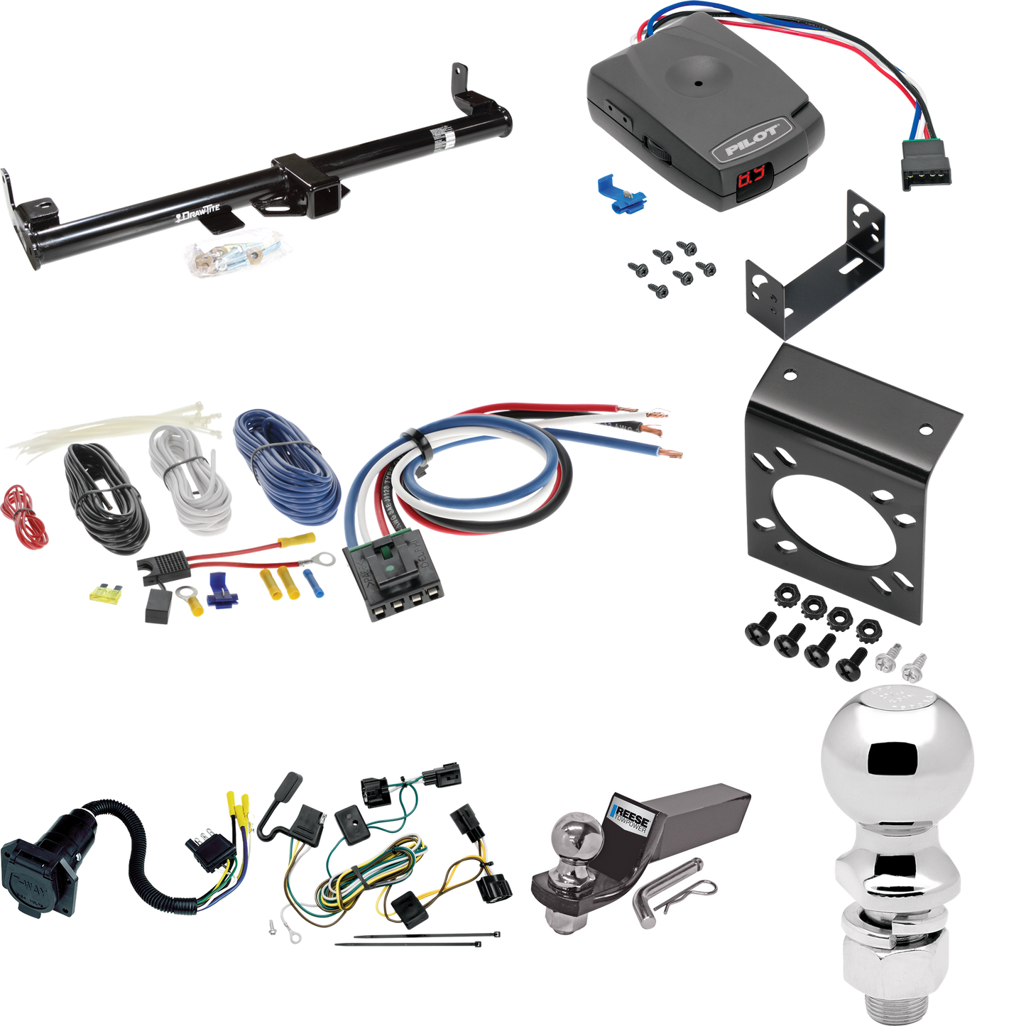 Se adapta al paquete de enganche de remolque Jeep TJ 1998-2006 con control de freno piloto serie Pro + adaptador de cableado BC genérico + cableado RV de 7 vías + soporte de bola y caída de 2" y 2-5/16" (solo para modelos (Canadá)) Por Draw-Tite