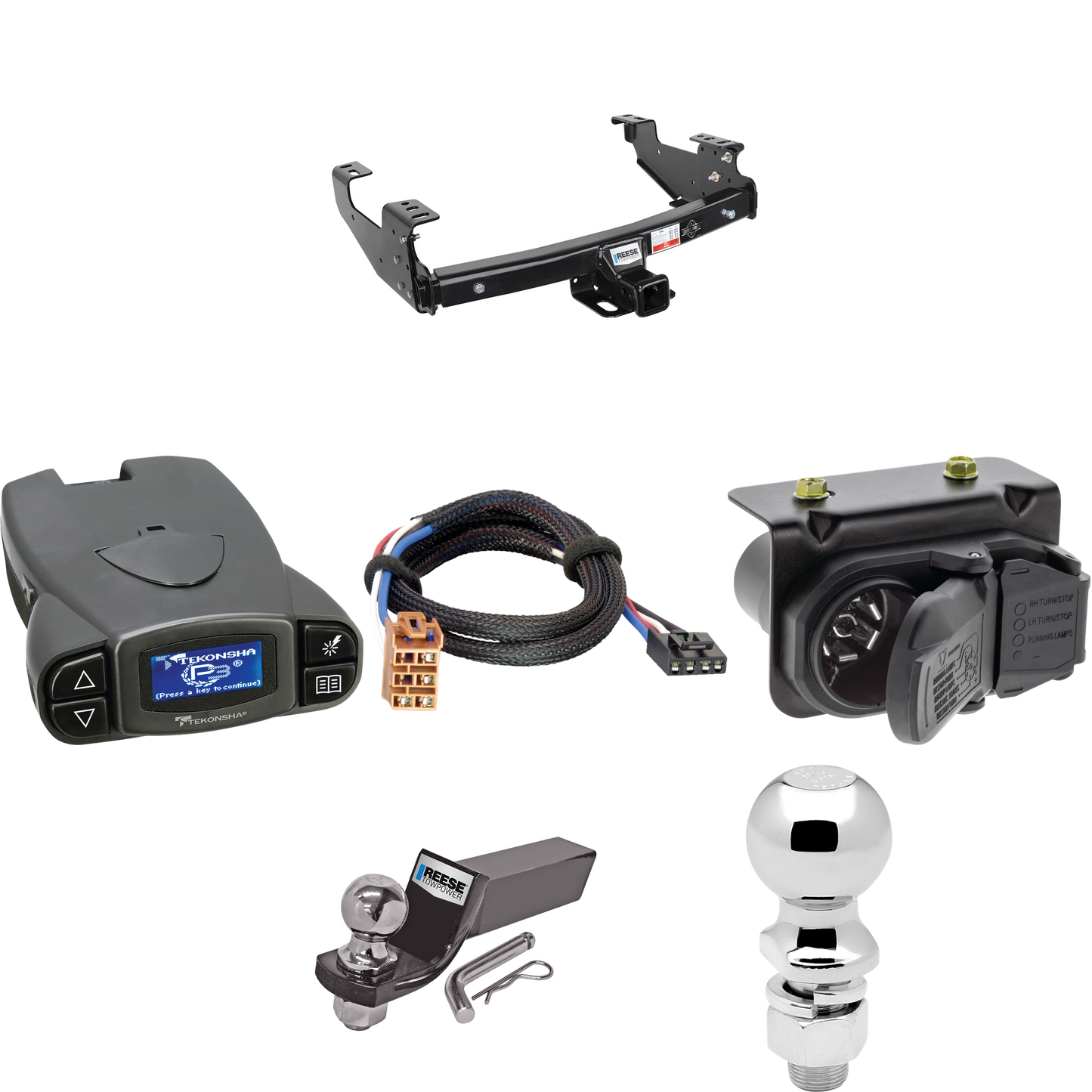 Fits 2001-2002 Chevrolet Silverado 1500 HD Trailer Hitch Tow PKG w/ Tekonsha Prodigy P3 Brake Control + Plug & Play BC Adapter + 7-Way RV Wiring + 2" & 2-5/16" Ball & Drop Mount By Reese Towpower