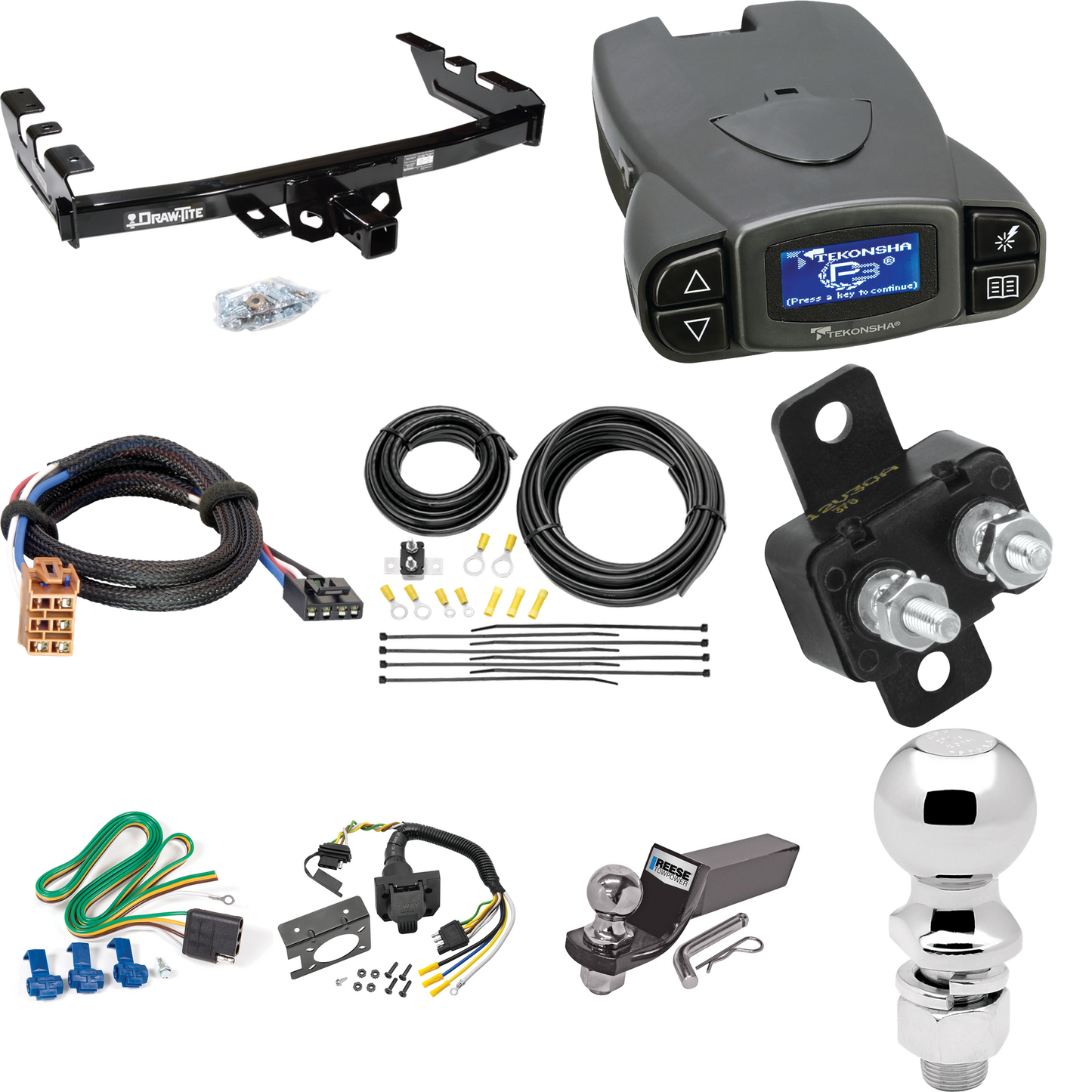 Se adapta al paquete de enganche de remolque GMC Sierra 1500 HD 2001-2002 con control de freno Tekonsha Prodigy P3 + adaptador BC Plug &amp; Play + cableado RV de 7 vías + soporte de bola y caída de 2" y 2-5/16" de Draw-Tite