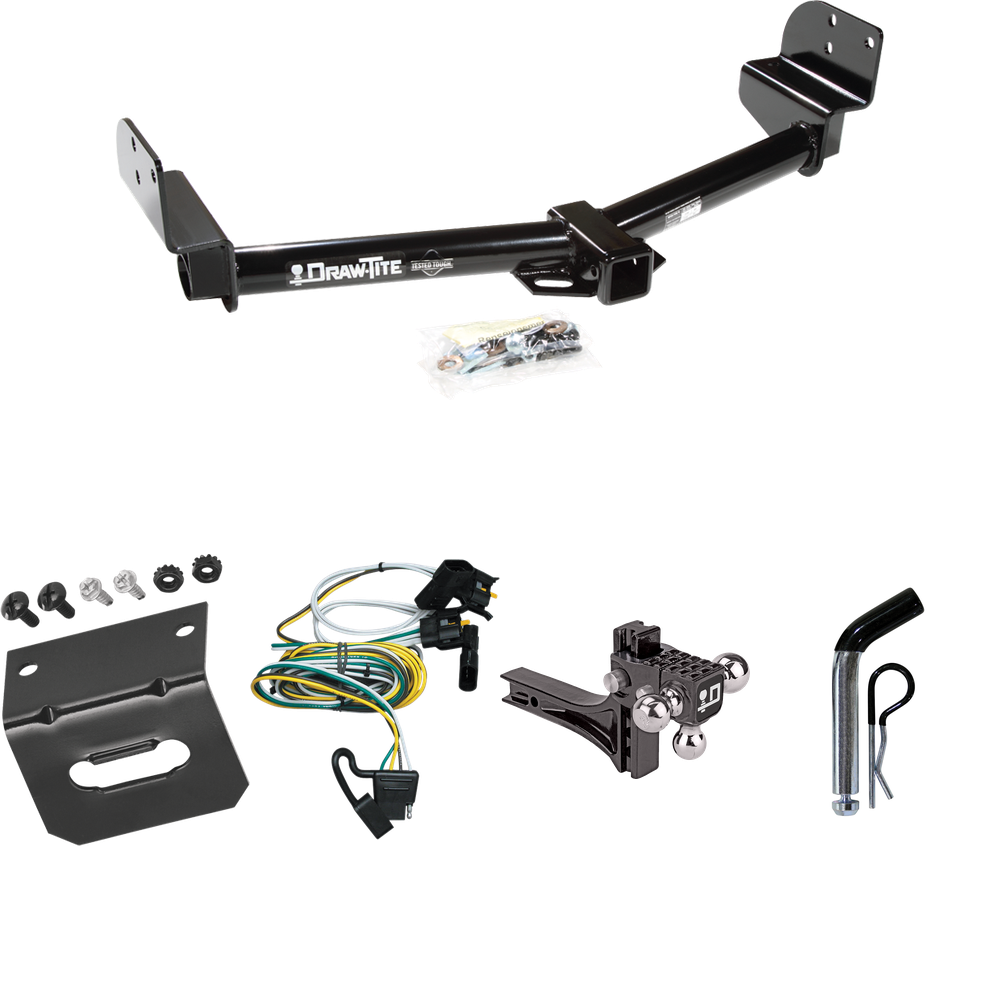 Fits 2002-2003 Mercury Mountaineer Trailer Hitch Tow PKG w/ 4-Flat Wiring Harness + Adjustable Drop Rise Triple Ball Ball Mount 1-7/8" & 2" & 2-5/16" Trailer Balls + Pin/Clip + Wiring Bracket By Draw-Tite