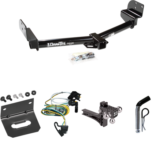 Fits 2002-2003 Mercury Mountaineer Trailer Hitch Tow PKG w/ 4-Flat Wiring Harness + Adjustable Drop Rise Triple Ball Ball Mount 1-7/8" & 2" & 2-5/16" Trailer Balls + Pin/Clip + Wiring Bracket By Draw-Tite