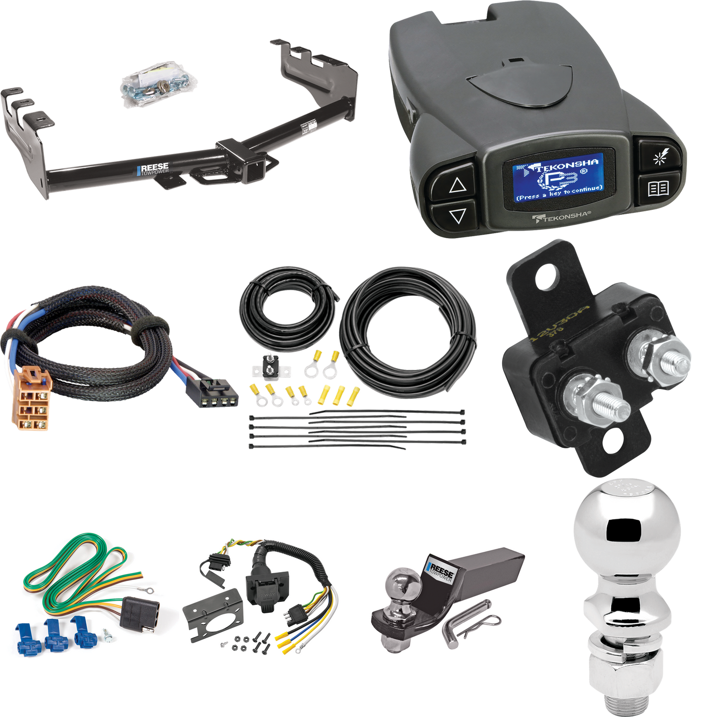 Fits 1999-2002 Chevrolet Silverado 2500 Trailer Hitch Tow PKG w/ Tekonsha Prodigy P3 Brake Control + Plug & Play BC Adapter + 7-Way RV Wiring + 2" & 2-5/16" Ball & Drop Mount By Reese Towpower