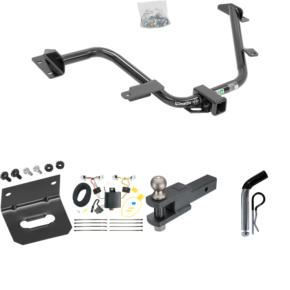 Fits 2013-2021 Nissan NV200 Trailer Hitch Tow PKG w/ 4-Flat Wiring Harness + Clevis Hitch Ball Mount w/ 2" Ball + Pin/Clip + Wiring Bracket By Draw-Tite