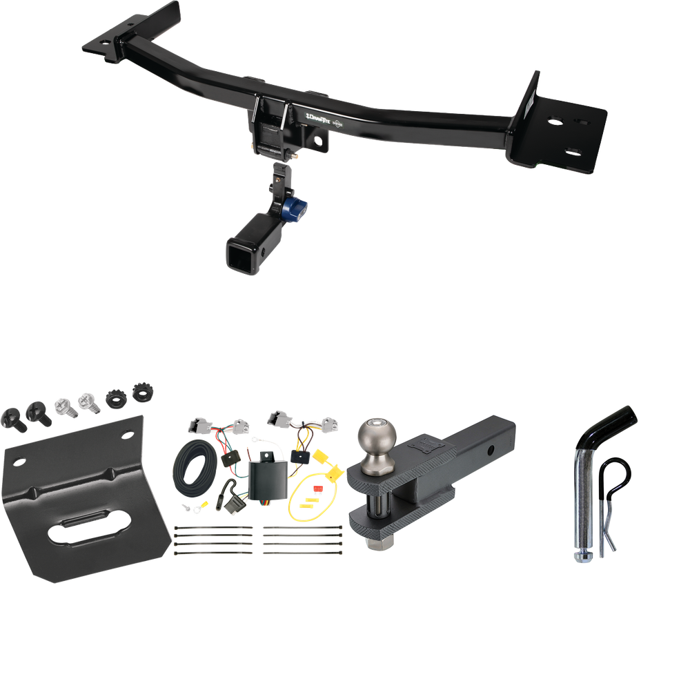 Fits 2020-2023 Ford Explorer Trailer Hitch Tow PKG w/ 4-Flat Wiring Harness + Clevis Hitch Ball Mount w/ 2" Ball + Pin/Clip + Wiring Bracket By Draw-Tite