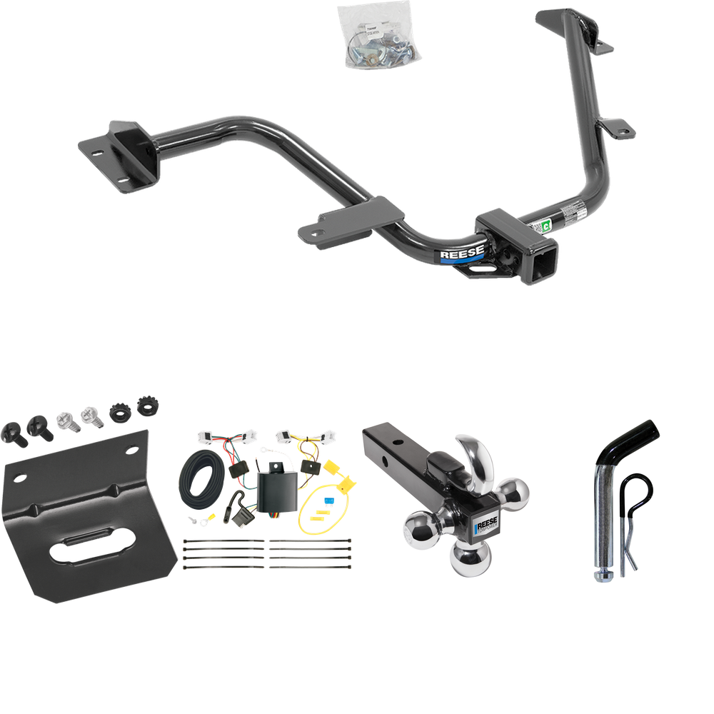 Fits 2013-2021 Nissan NV200 Trailer Hitch Tow PKG w/ 4-Flat Wiring Harness + Triple Ball Ball Mount 1-7/8" & 2" & 2-5/16" Trailer Balls w/ Tow Hook + Pin/Clip + Wiring Bracket By Reese Towpower