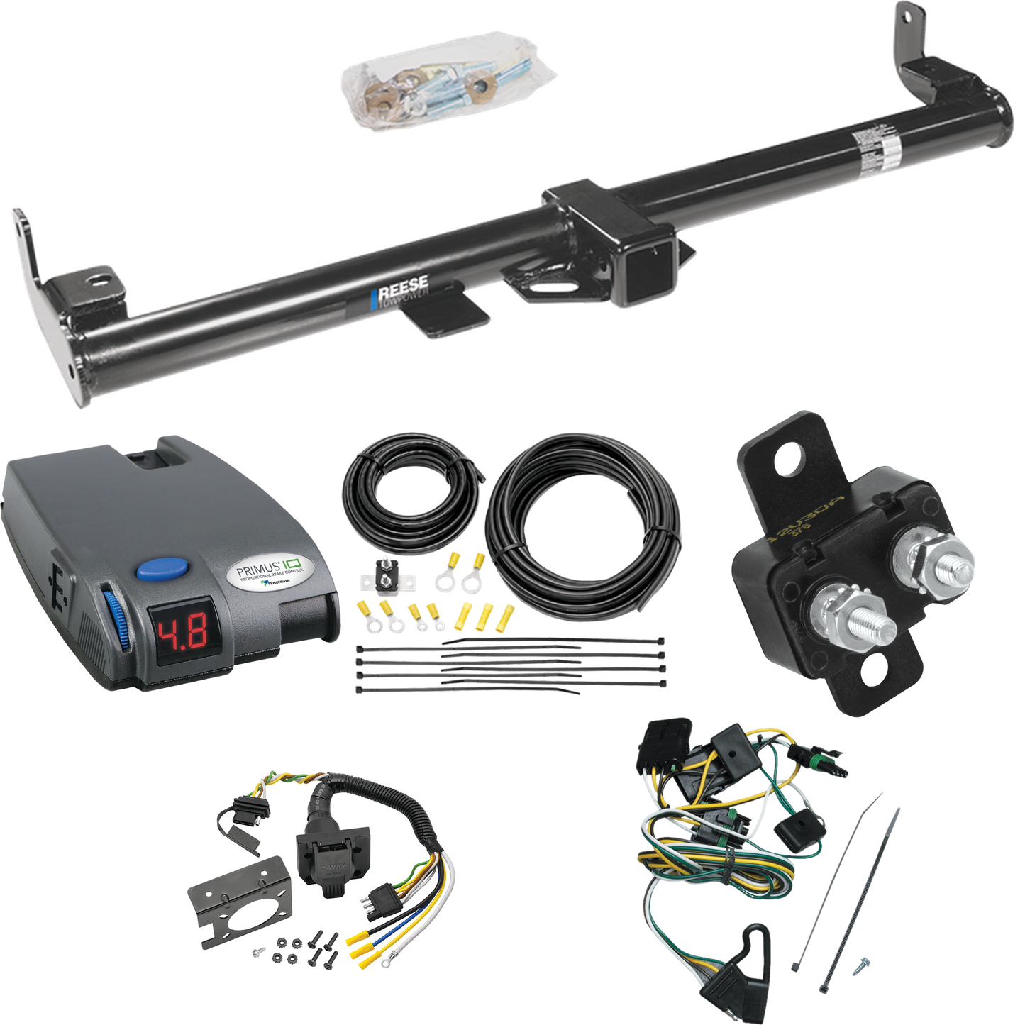 Fits 1997-1997 Jeep TJ Trailer Hitch Tow PKG w/ Tekonsha Primus IQ Brake Control + 7-Way RV Wiring (For (Canada Only) Models) By Reese Towpower