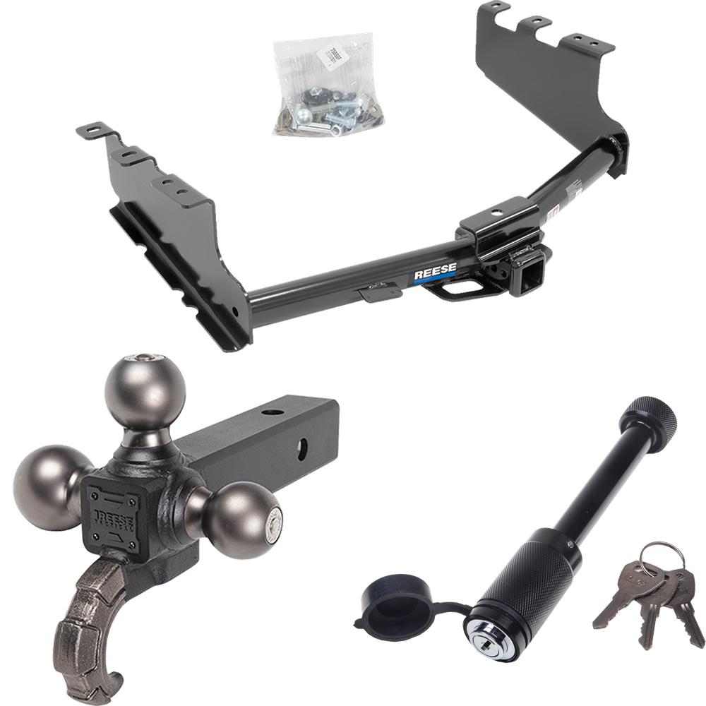 Fits 2014-2018 Chevrolet Silverado 1500 Trailer Hitch Tow PKG + Tactical Triple Ball Ball Mount 1-7/8" & 2" & 2-5/16" Balls & Tow Hook + Tactical Dogbone Lock By Reese Towpower