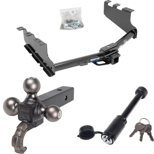 Fits 2014-2018 Chevrolet Silverado 1500 Trailer Hitch Tow PKG + Tactical Triple Ball Ball Mount 1-7/8" & 2" & 2-5/16" Balls & Tow Hook + Tactical Dogbone Lock By Reese Towpower