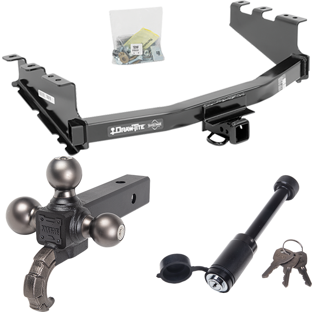 Fits 2019-2019 Chevrolet Silverado 1500 LD (Old Body) Trailer Hitch Tow PKG + Tactical Triple Ball Ball Mount 1-7/8" & 2" & 2-5/16" Balls & Tow Hook + Tactical Dogbone Lock By Draw-Tite