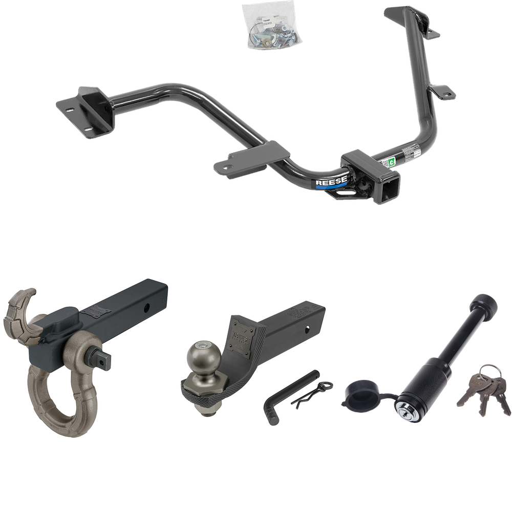 Fits 2015-2018 Chevrolet City Express Trailer Hitch Tow PKG + Interlock Tactical Starter Kit w/ 2" Drop & 2" Ball + Tactical Hook & Shackle Mount + Tactical Dogbone Lock By Reese Towpower