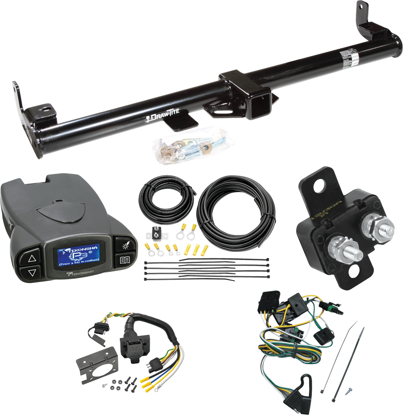 Fits 1997-1997 Jeep Wrangler Trailer Hitch Tow PKG w/ Tekonsha Prodigy P3 Brake Control + 7-Way RV Wiring By Draw-Tite