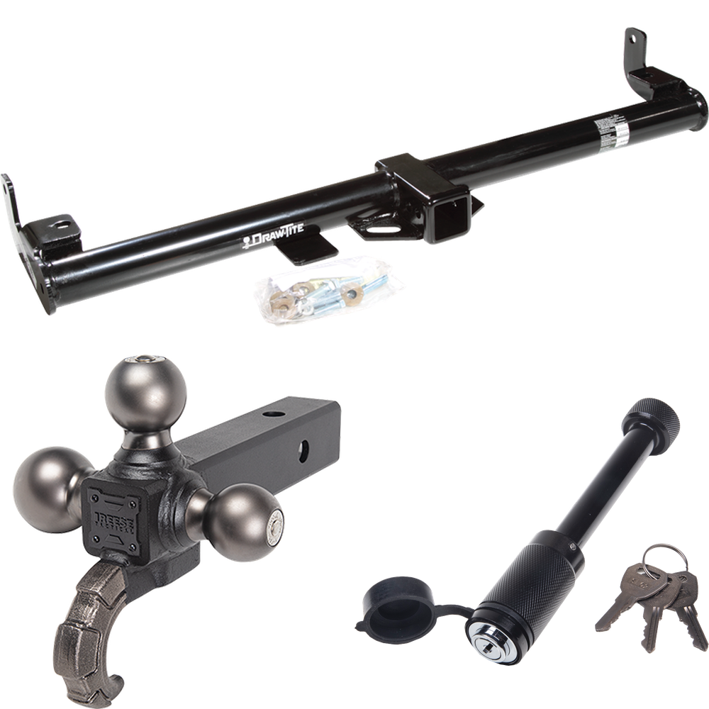 Fits 1997-1997 Jeep Wrangler Trailer Hitch Tow PKG + Triple Ball Tactical Ball Mount 1-7/8" & 2" & 2-5/16" Balls w/ Tow Hook + Tactical Dogbone Lock By Draw-Tite