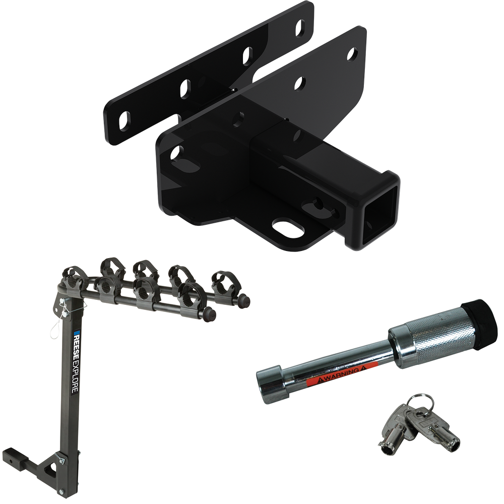 Fits 2007-2017 Jeep Wrangler Trailer Hitch Tow PKG w/ 4 Bike Carrier Rack + Hitch Lock (For Right Hand Drive Models) By Draw-Tite