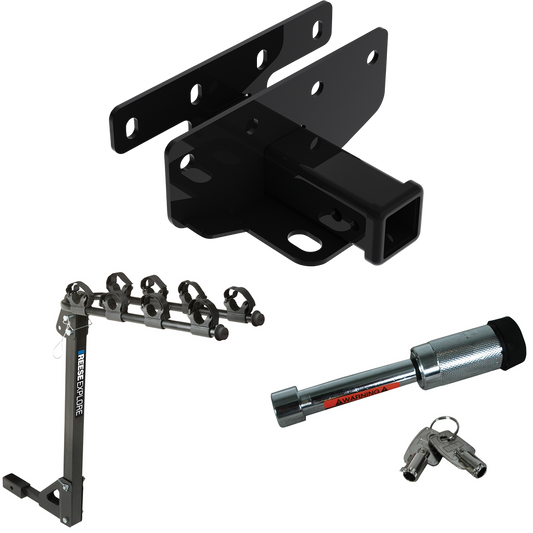 Fits 2018-2023 Jeep Wrangler Trailer Hitch Tow PKG w/ 4 Bike Carrier Rack + Hitch Lock (For JL (New Body Style) Models) By Draw-Tite