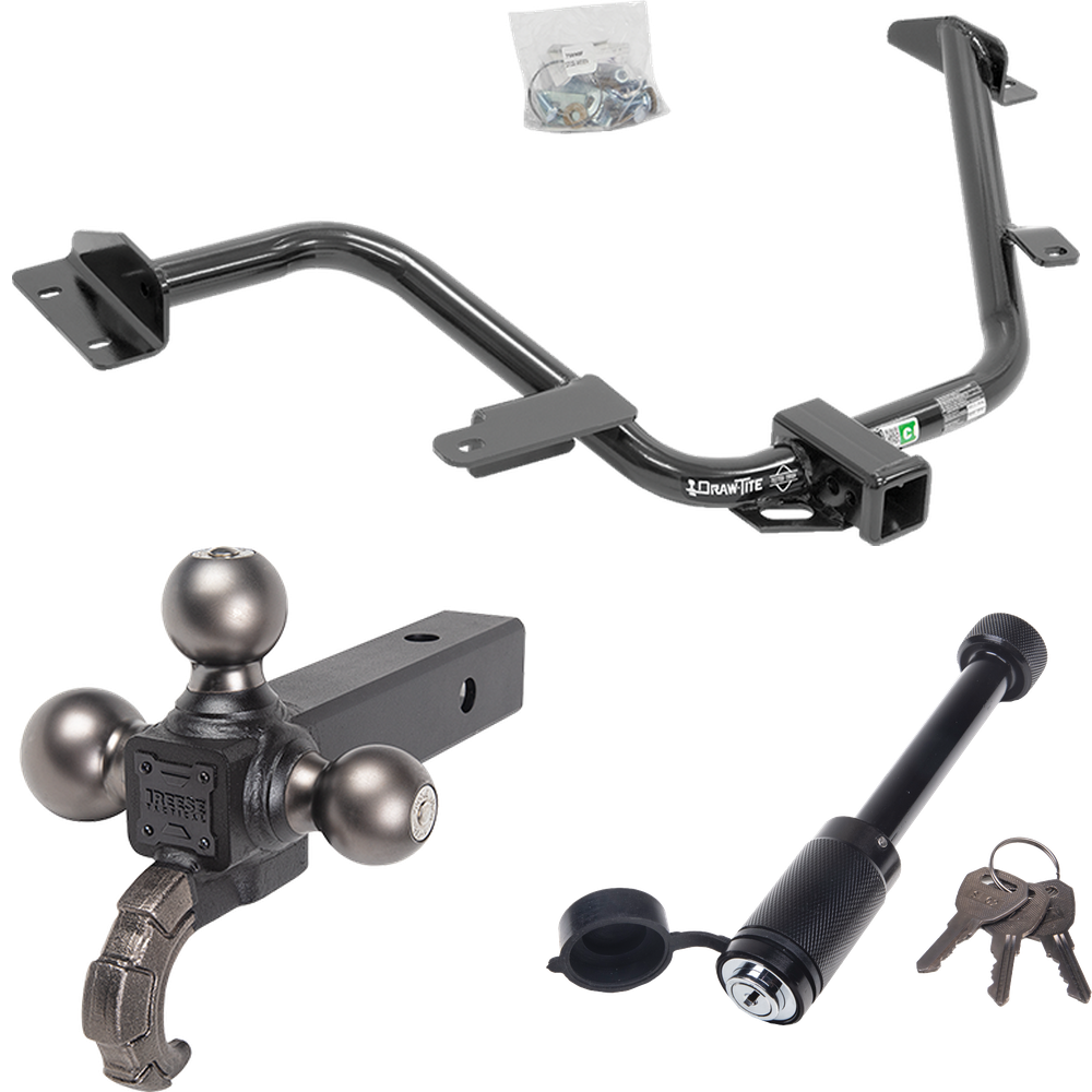 Fits 2015-2018 Chevrolet City Express Trailer Hitch Tow PKG + Triple Ball Tactical Ball Mount 1-7/8" & 2" & 2-5/16" Balls w/ Tow Hook + Tactical Dogbone Lock By Draw-Tite