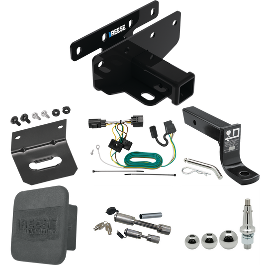 Fits 2018-2018 Jeep Wrangler JK Trailer Hitch Tow PKG w/ 4-Flat Wiring + Ball Mount w/ 4" Drop + Interchangeable Ball 1-7/8" & 2" & 2-5/16" + Wiring Bracket + Dual Hitch & Coupler Locks + Hitch Cover (For Right Hand Drive Models) By Reese Towpower