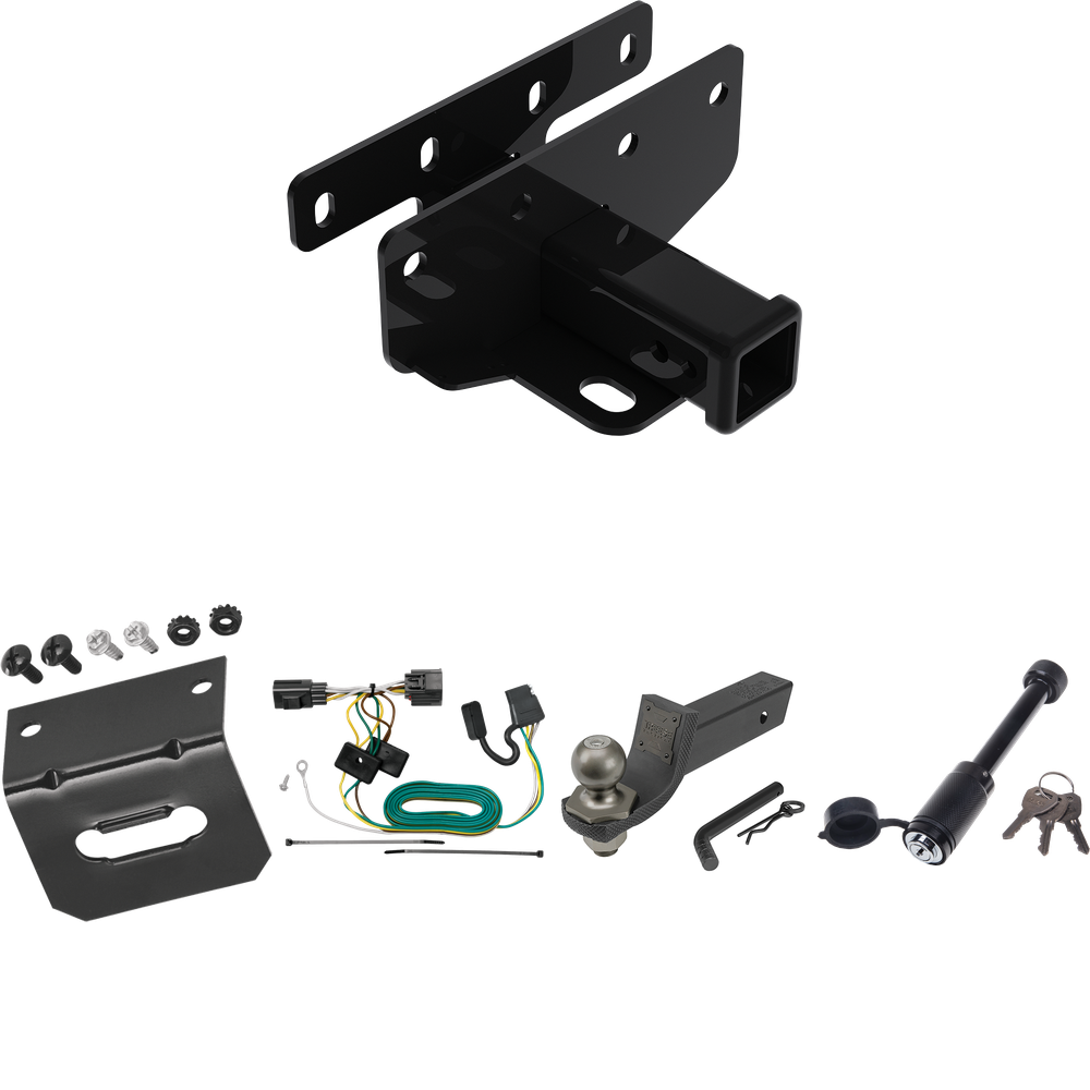 Fits 2018-2018 Jeep Wrangler JK Trailer Hitch Tow PKG w/ 4-Flat Wiring + Interlock Tactical Starter Kit w/ 2" Drop & 2" Ball + Tactical Dogbone Lock + Wiring Bracket (For Right Hand Drive Models) By Draw-Tite