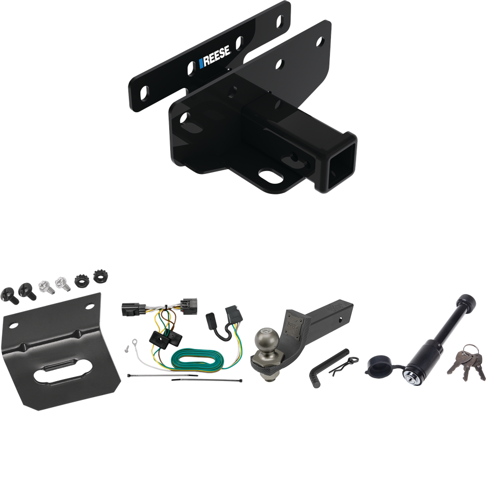 Fits 2018-2018 Jeep Wrangler JK Trailer Hitch Tow PKG w/ 4-Flat Wiring + Interlock Tactical Starter Kit w/ 2" Drop & 2" Ball + Tactical Dogbone Lock + Wiring Bracket (For Right Hand Drive Models) By Reese Towpower