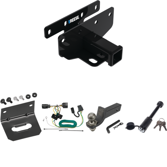 Fits 2018-2018 Jeep Wrangler JK Trailer Hitch Tow PKG w/ 4-Flat Wiring + Interlock Tactical Starter Kit w/ 2" Drop & 2" Ball + Tactical Dogbone Lock + Wiring Bracket (For Right Hand Drive Models) By Reese Towpower