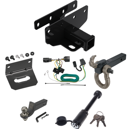 Fits 2018-2018 Jeep Wrangler JK Trailer Hitch Tow PKG w/ 4-Flat Wiring + Interlock Tactical Starter Kit w/ 2" Drop & 2" Ball + Tactical Hook & Shackle Mount + Tactical Dogbone Lock + Wiring Bracket (Excludes: w/Right Hand Drive Models) By Draw-Tite