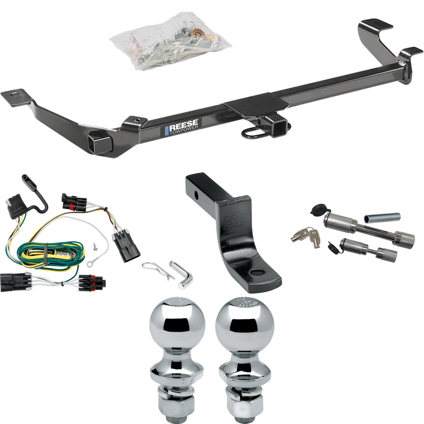 Fits 2005-2006 Pontiac Pursuit Trailer Hitch Tow PKG w/ 4-Flat Wiring Harness + Draw-Bar + 1-7/8" + 2" Ball + Dual Hitch & Coupler Locks (For Coupe, (Canada Only) Models) By Reese Towpower